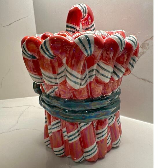 EXTREMELY RARE NEW Geo. Z Lefton Candy Cane Cookie Jar Original Box Iridescent - Picture 5 of 10